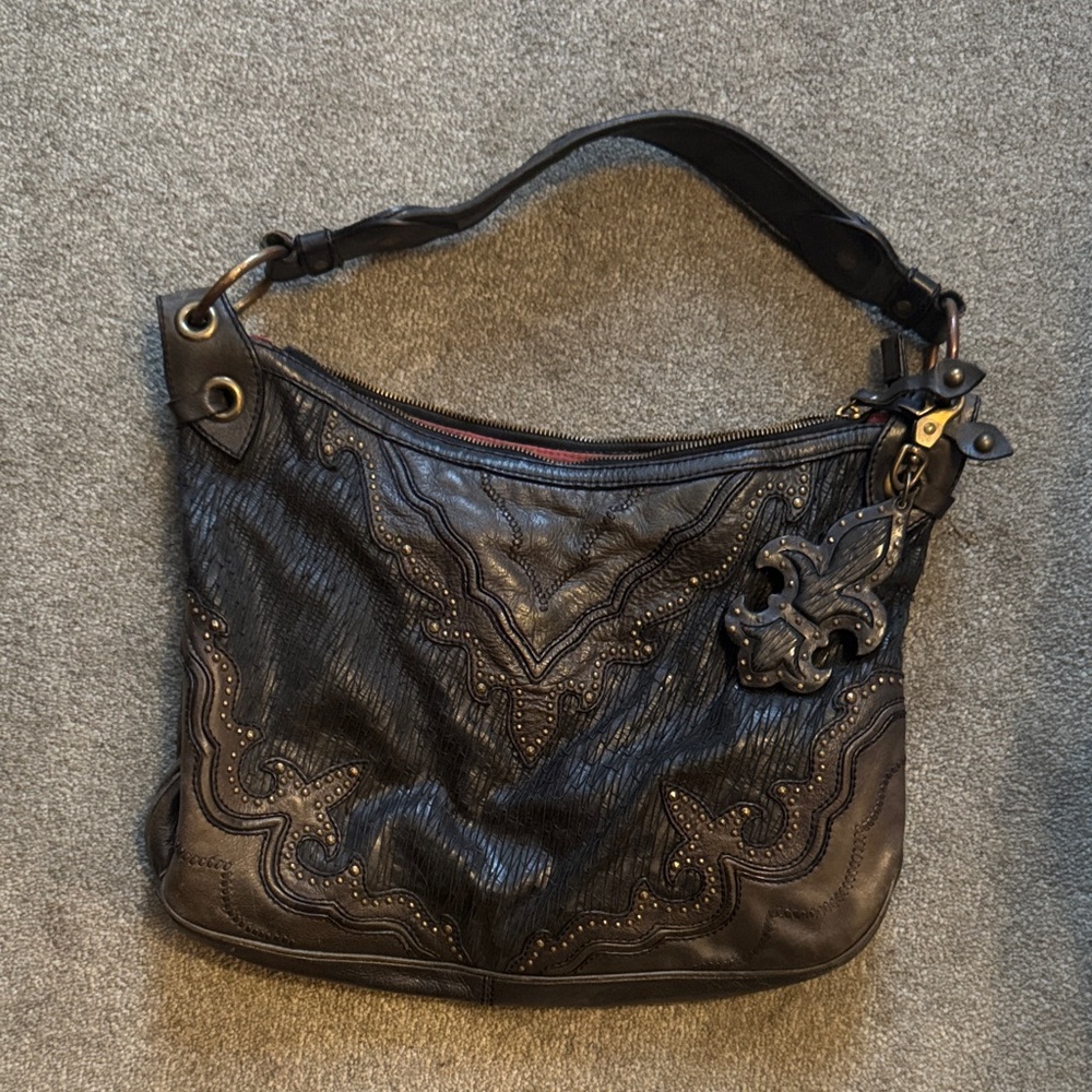 Isabella Fiore Black Embroidered Shoulder Bag